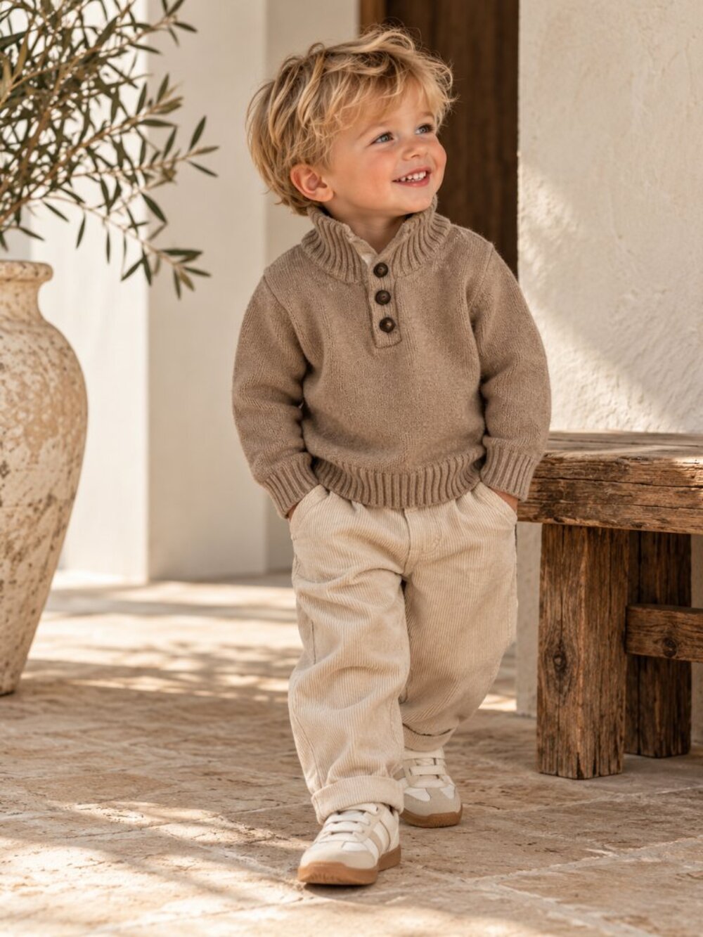 Baby Gap Toddler Knit Sweater 2T Beige Sherpa Lined Shawl Collar Elbow Patch